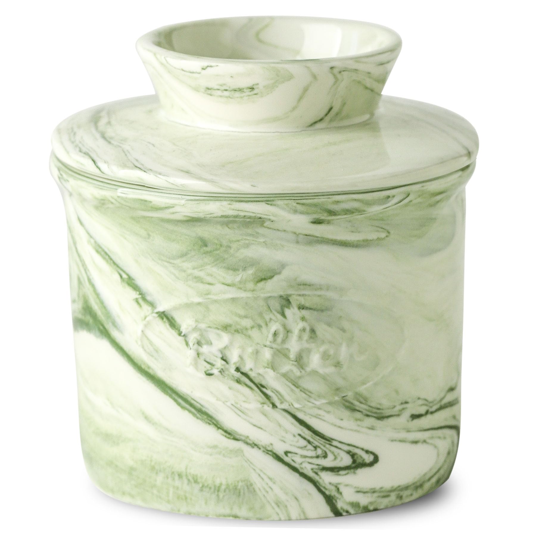 Ceramic Butter Crock, 6 OZ Butter Keeper for Counter, French Butter Dish Big Capacity green