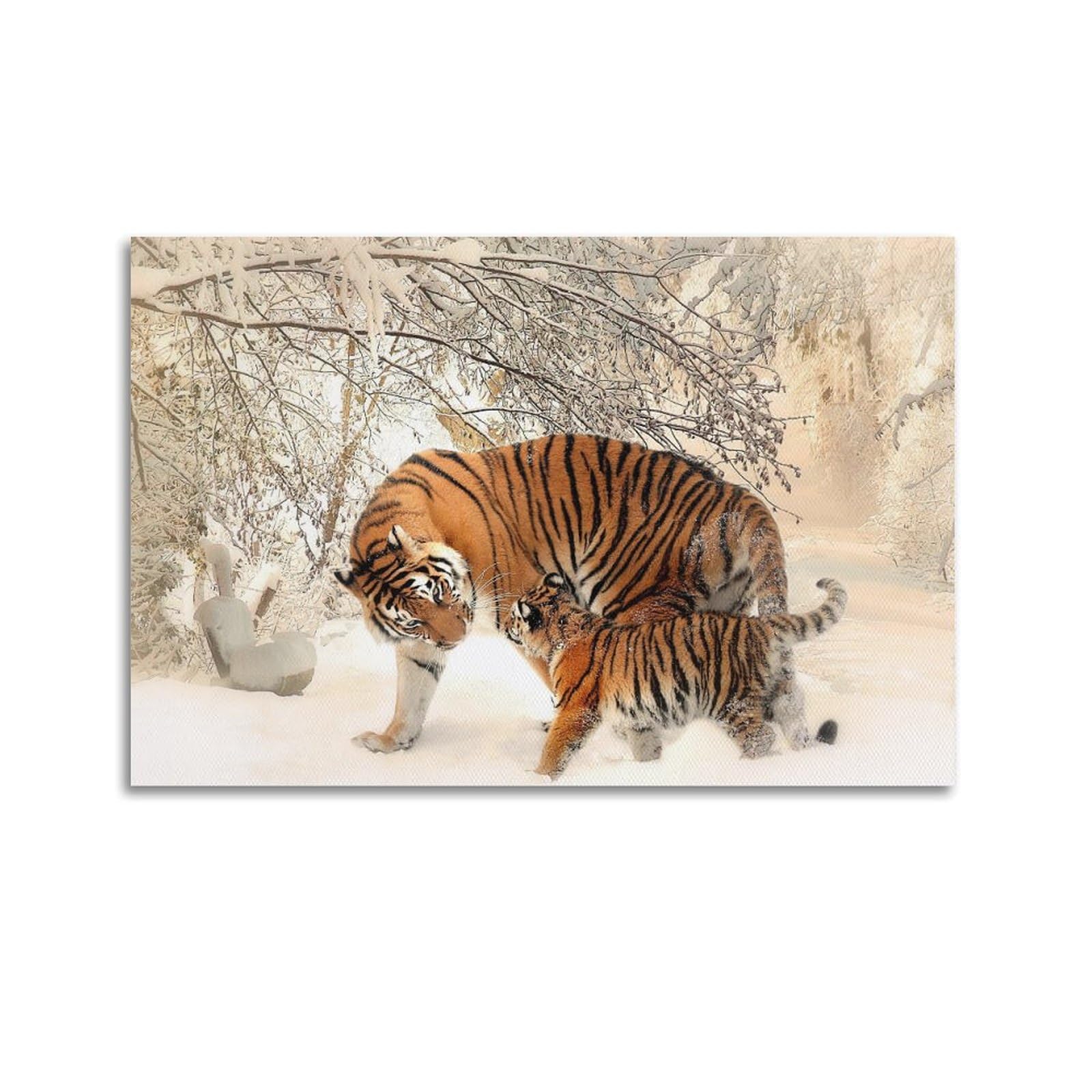 WALS Animal Poster Tiger Mother And Tiger Cub Decorative Canvas Family Bedroom Artwork Picture Painting 12x18inch(30x45cm)