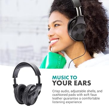 Movo MH-100 Hi-Fi Studio Headphones with Microphone - Wired Over Ear Headphones for Gaming and Music with 3.5mm and 6.35mm Input - Comfortable Headphones with Mic - Perfect Podcast Headphones for PC