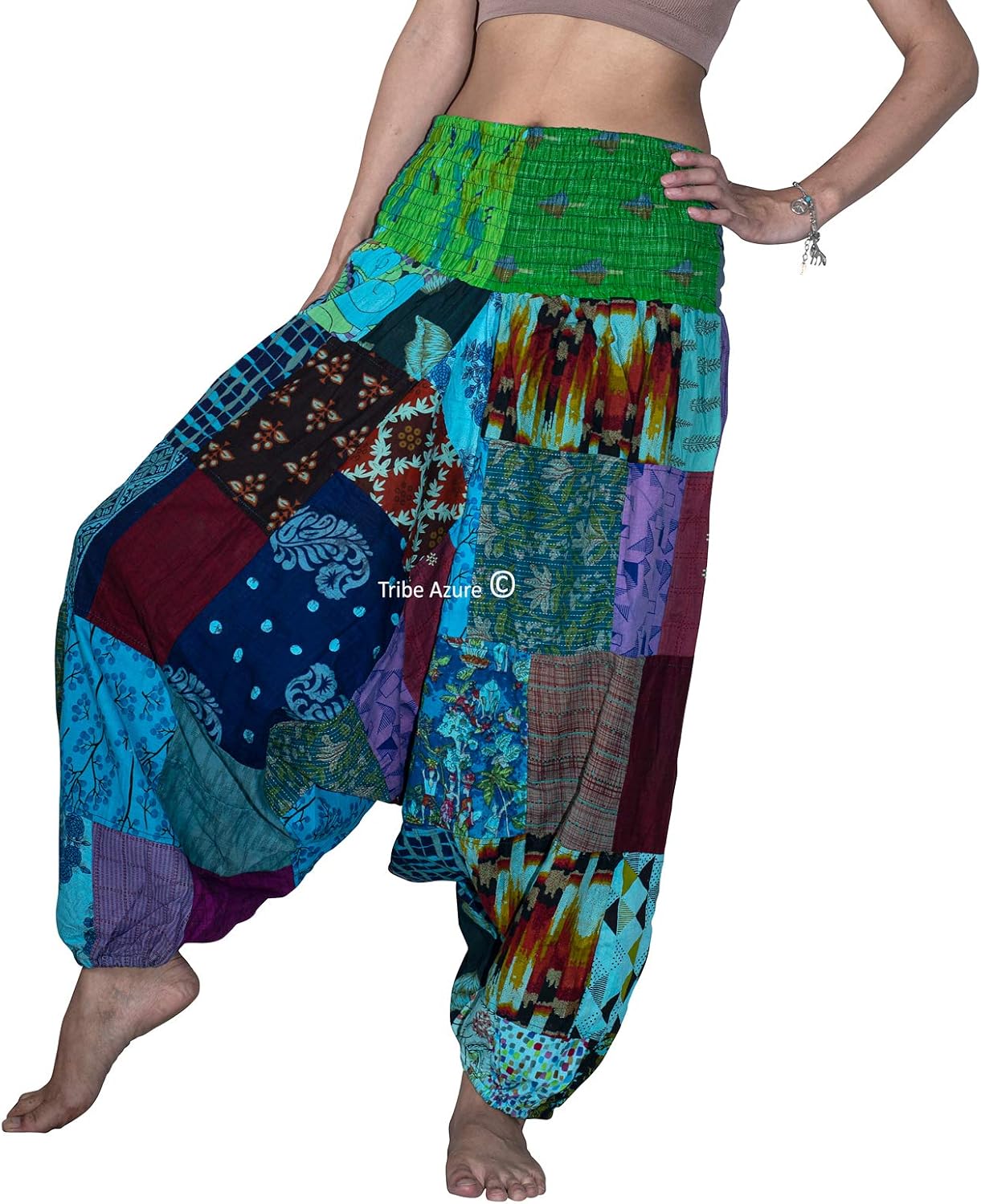 Tribe Azure 100% Cotton Casual Pants Patchwork Comfortable Baggy Yoga Hippie Boho Colorful - Image 8