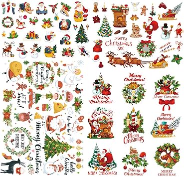 Christmas Iron on Transfers Stickers Cute Xmas Patches Decals 4 Sheets Appliques for T-Shirt Jackets Hoodies Coats Jeans Pillow DIY Decorations