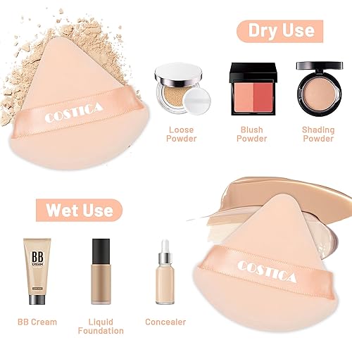 Miniatura 2 de COSTICA 6 piezas de polvo para polvo facial, soplo de polvo triangular para base suelta y cosmética, esponja de maquillaje para contornear,