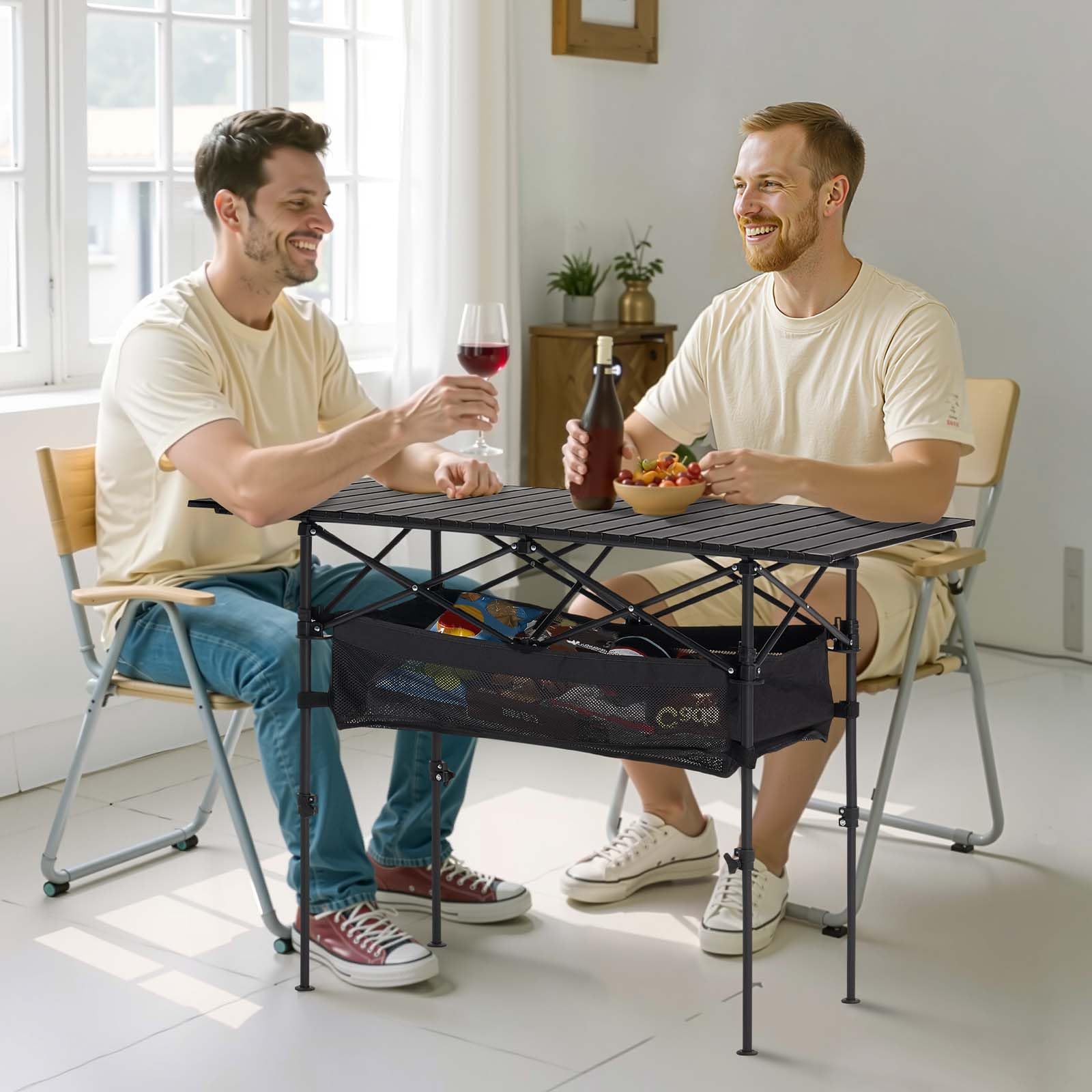 VEVOR Mesa de Camping Plegable Portátil Enrollable, Aluminio, con Altura Ajustable, Bolsa de Almacenamiento Grande y de Transporte, para Barbacoas, Picnics, Viajes, 1200 x 550 x 500 mm, Negro