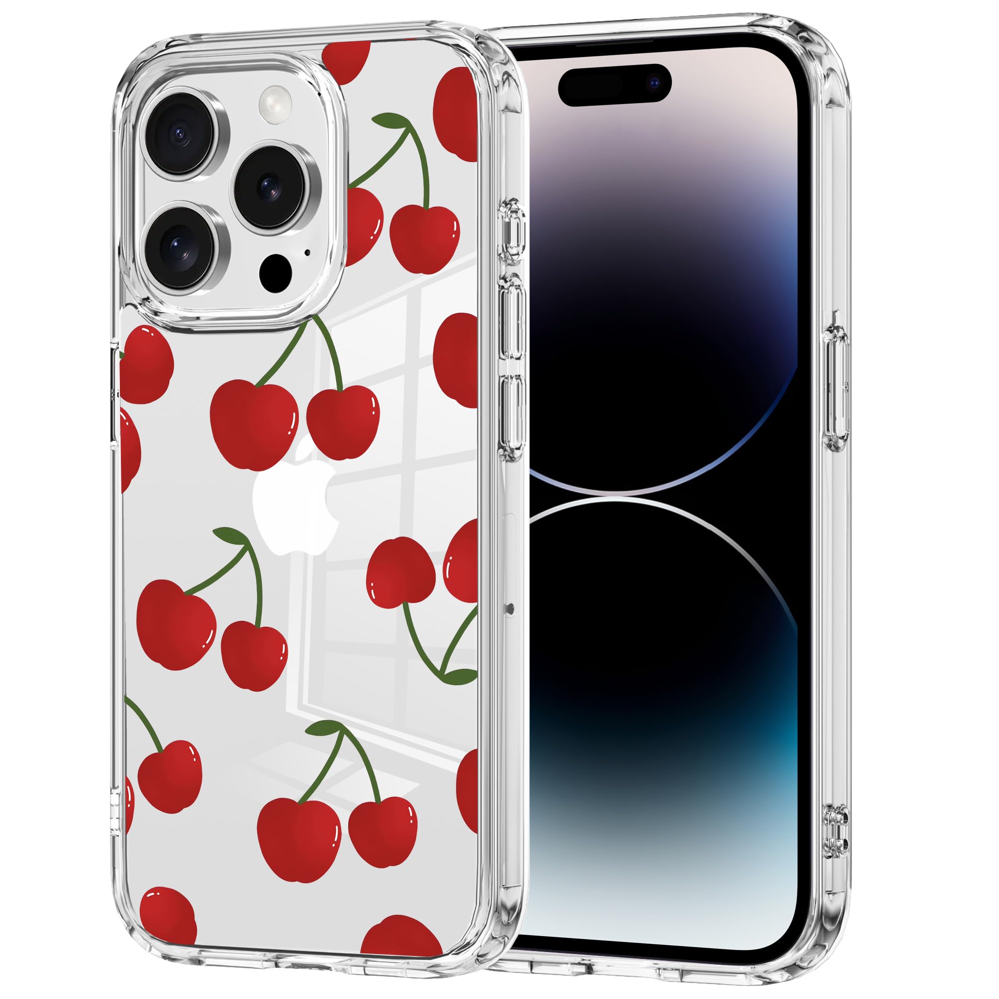 Idocolors for iPhone 15 Pro Case Cute Red Cherry Clear Phone Case, Crystal Slim Fruit Case for iPhone 15 Pro Phone, Not Yellowing Transparent