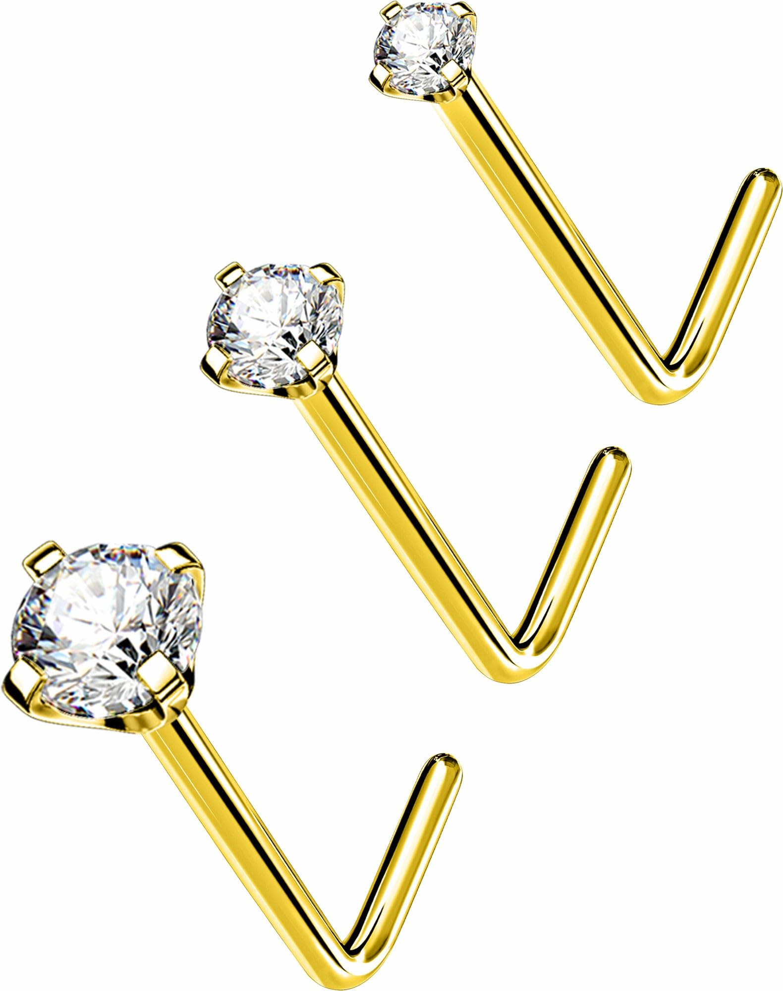 OUFER Body Piercing Nose Studs: 5PCS 20G Titanium Nose Bar L Shaped Nose Rings, 6 mm Gold Nostril Piercing Jewelry Cubic Diamond Thin Body Jewellery for Women - 1