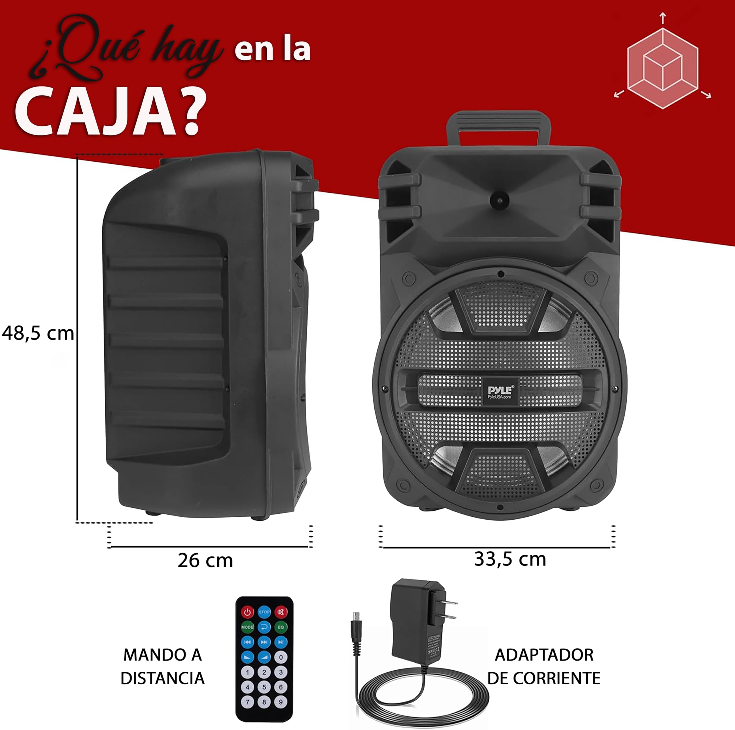 Pyle Altavoz Bluetooth Portátil de 30 cm - 800 Vatios - Altavoz de Karaoke con Luces LED DJ Más Recientes, Entradas USB/FM/BT/Aux/Control Remoto/Entrada para Micrófono y Batería Recargable Incorporada