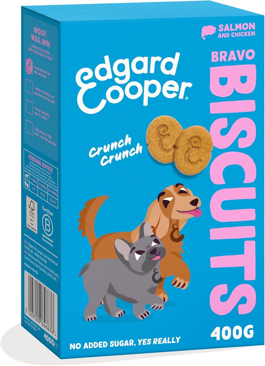 Edgard Cooper Natural Dog Treats, Salmon and Chicken Bravo Biscuits, 1 x 400g box, Grain Free, High in Protein fresh meat