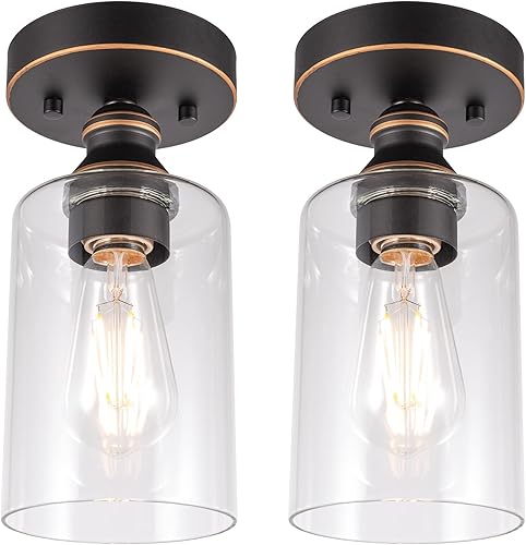 Miniatura 1 de GRUENLICH Lámpara de techo semiempotrada para exteriores e interiores, base mediana E26, carcasa de metal y vidrio transparente, bombilla no