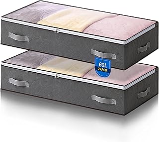 AIOR 2 Stück 60L Unterbettkommode mit Sichtfenster, Faltbare Unterbett-Aufbewahrungstasche Kleideraufbewahrung, Decken Organisator Lagerbehälter, 80x50x15cm