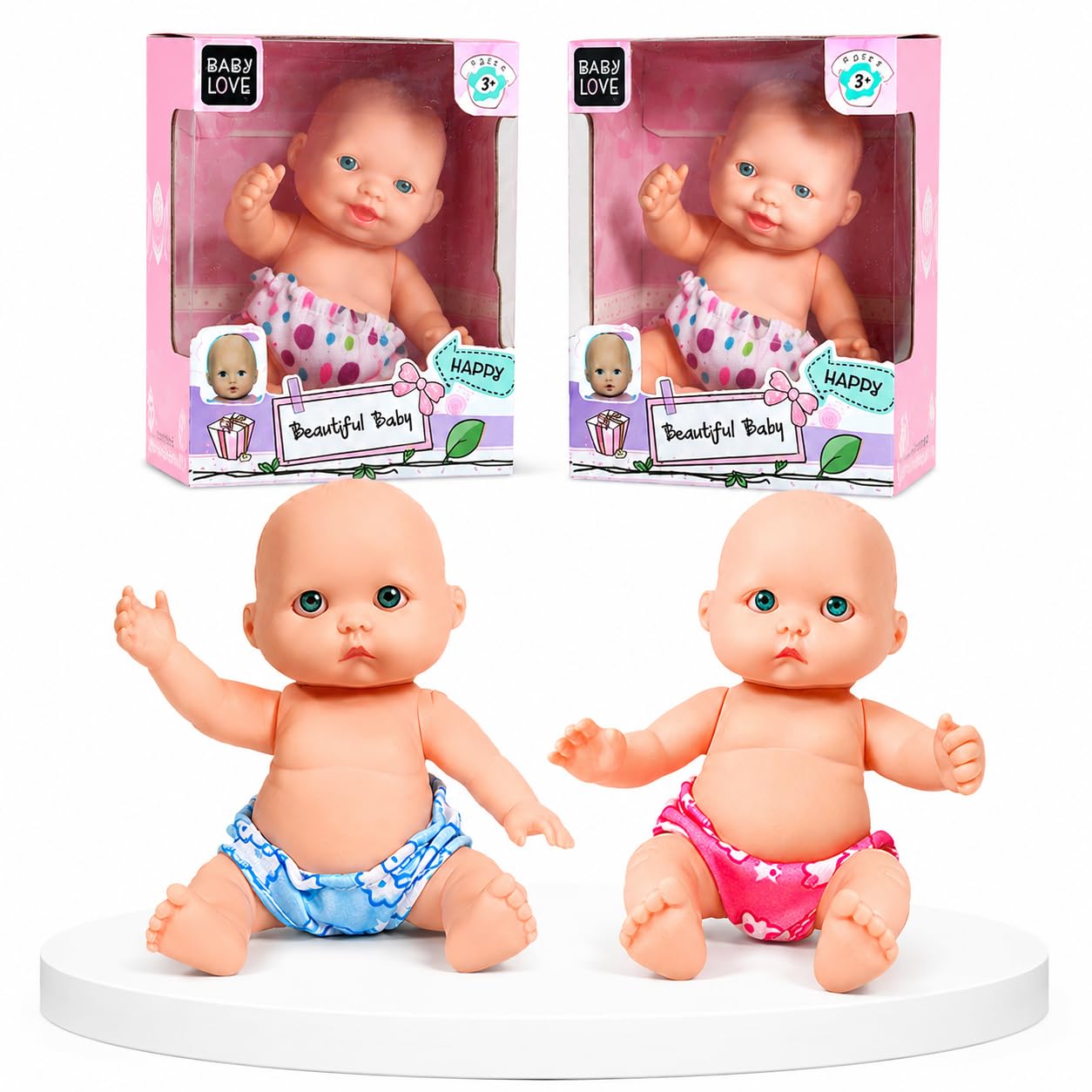 Xwin Mini Reborn Baby Dolls - 4 in (Pack of 2) Realistic Silicone Baby Doll with Moveable Joints, Waterproof Baby Doll Gift Set with Nappy Pants and Display Box Packaging