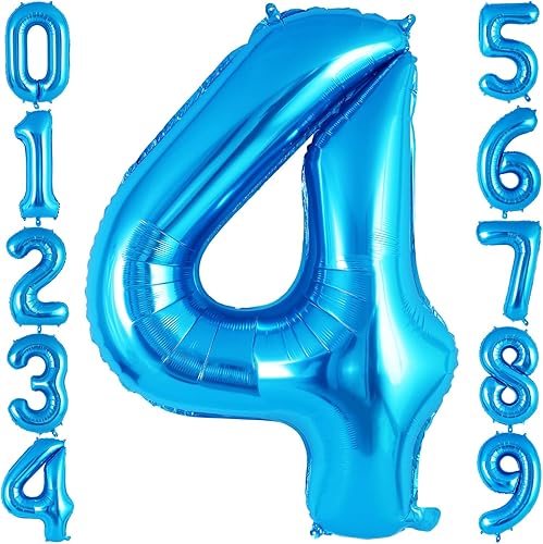 Globo azul del número 4 de 40 pulgadas, globos grandes de aluminio con número de helio, globos gigantes gigantes de Mylar número 4 para decoración