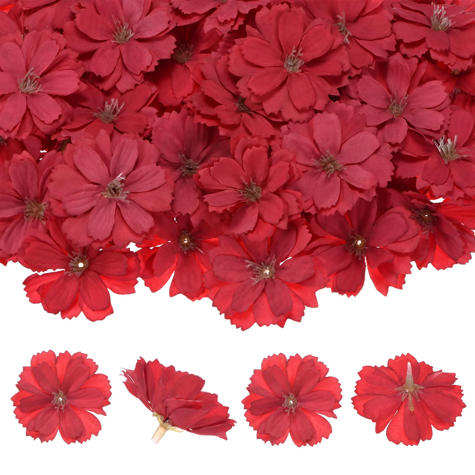 M METERXITY 50-Pack Artificial Flower Heads, Silk Fake Plum Blossom Head for Wedding/Garland/Hat/Shoes/Party Decoration