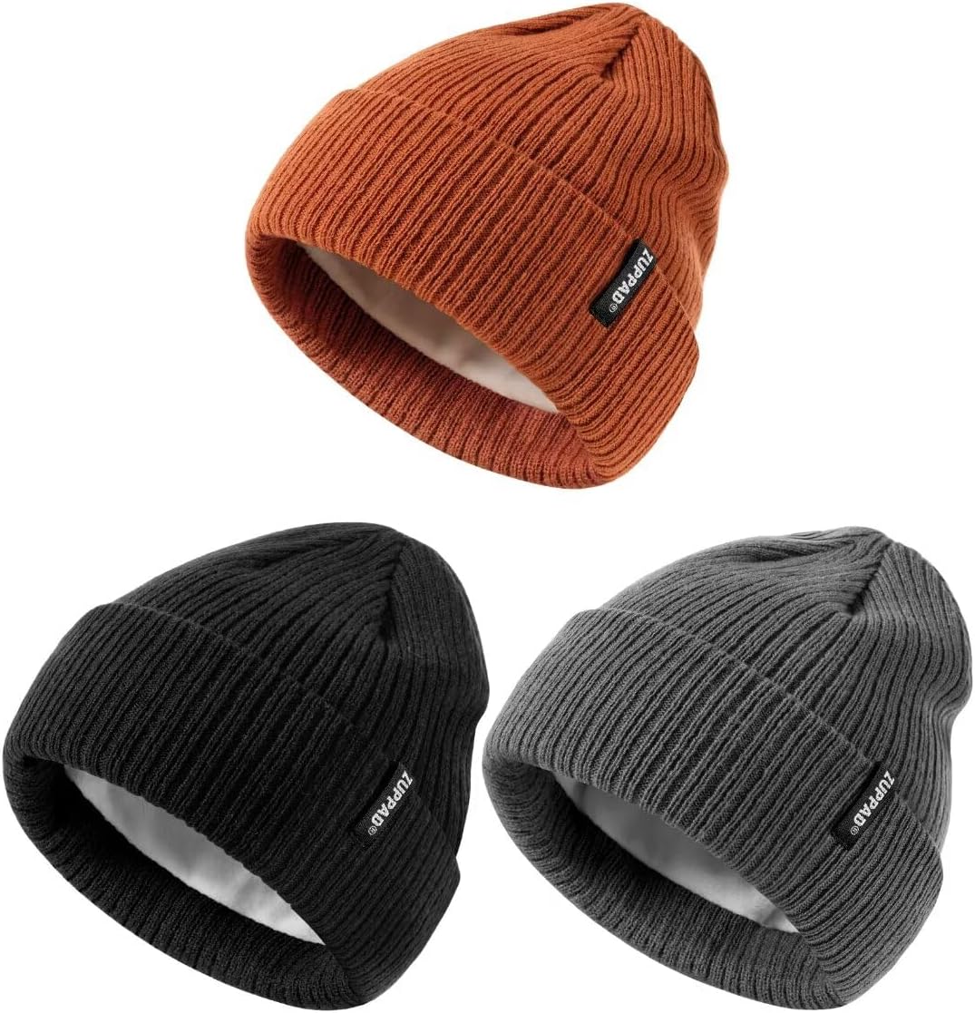 Baby Beanie Hat 3 Packs Toddler Girls Boys, Baby Hats Winter Warm Knitted Thermal with Fleece Lining, Kids Winter Hat