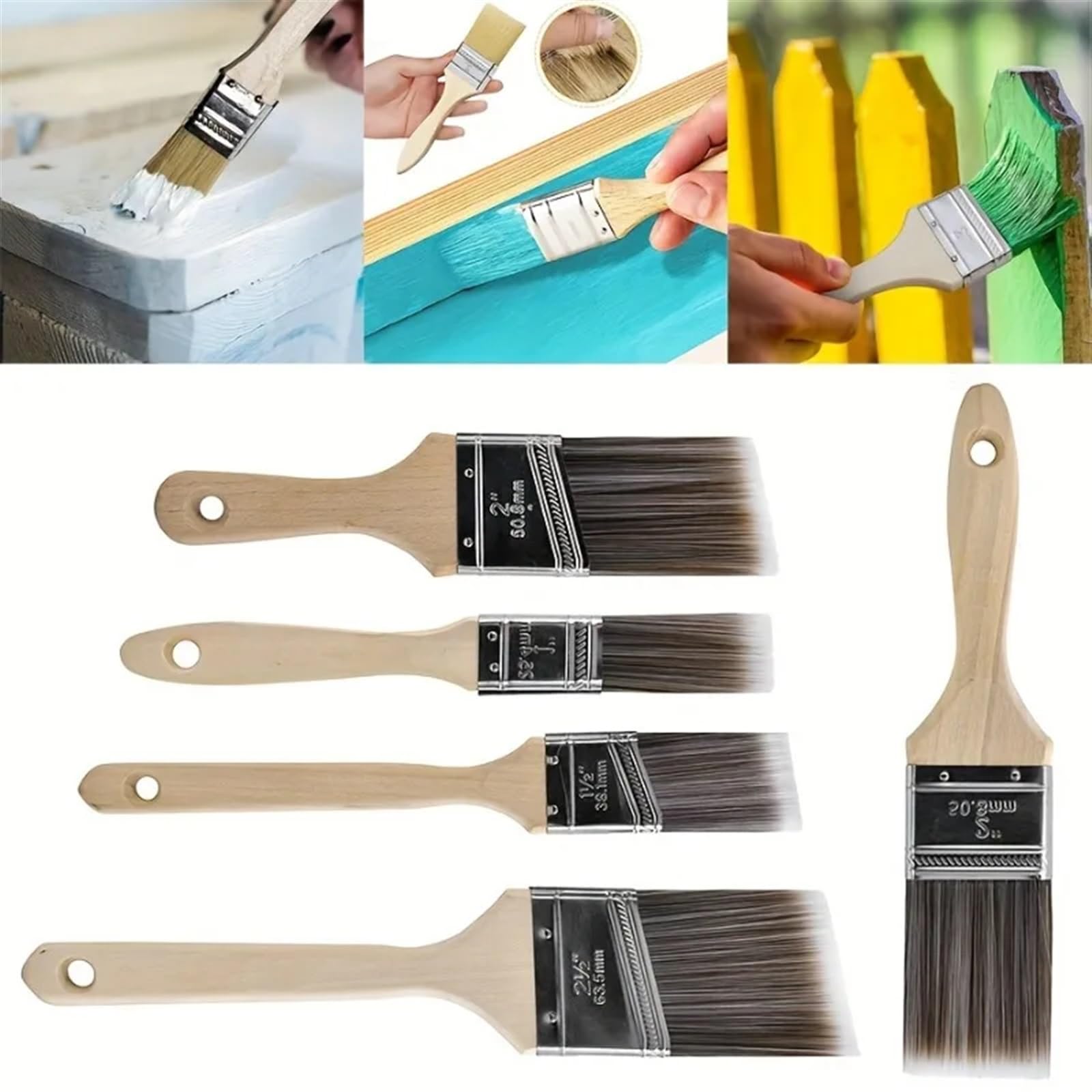 Pincel con mango de madera, Juego de 5 pinceles profesionales madera for pintar, planos y angulares, herramienta decorativa for bricolaje, for muebles paredes
