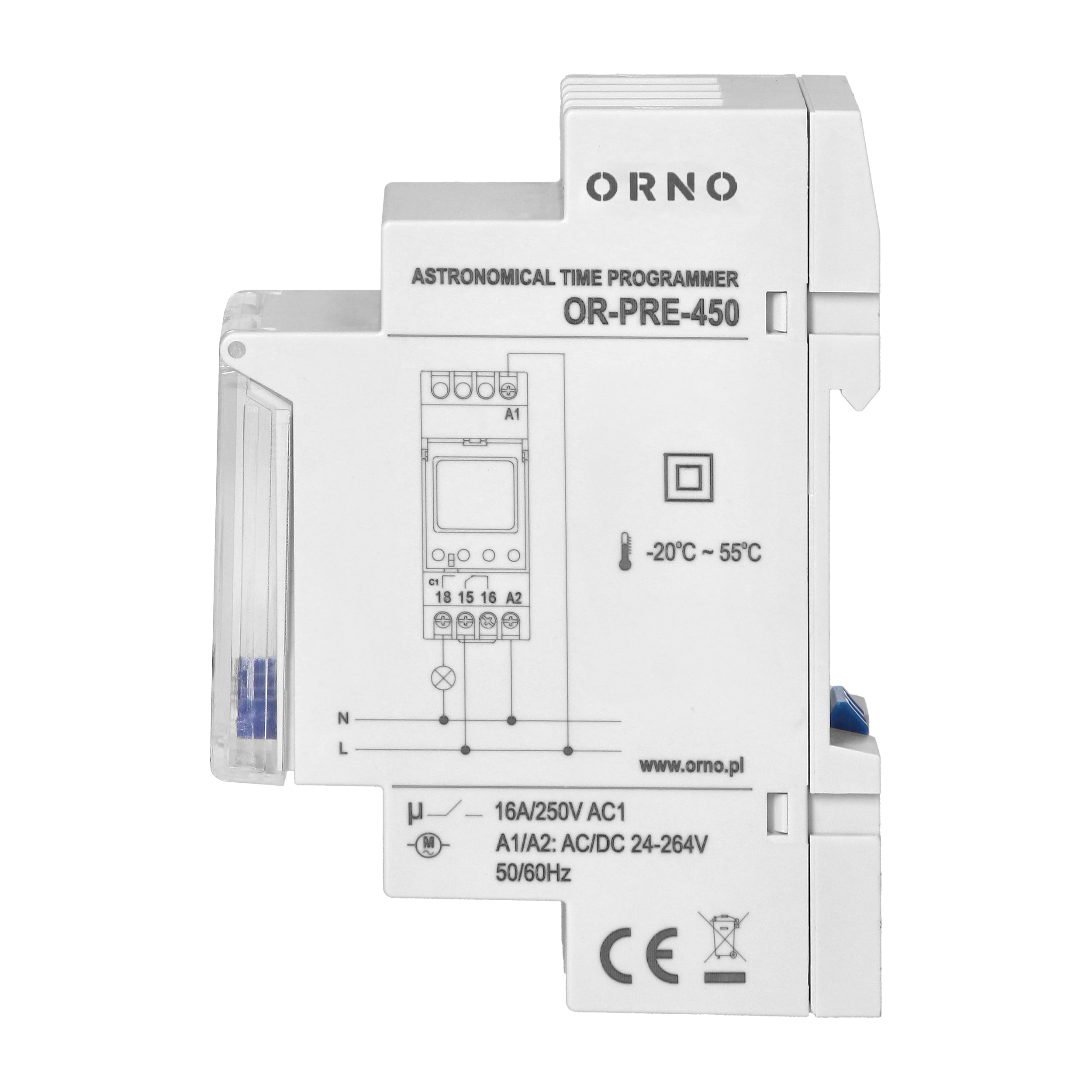 ORNO PRE-450 Elektroniczny programator czasowy, 52 programy, 3 języki menu, 1 wyjście przekaźnikowe