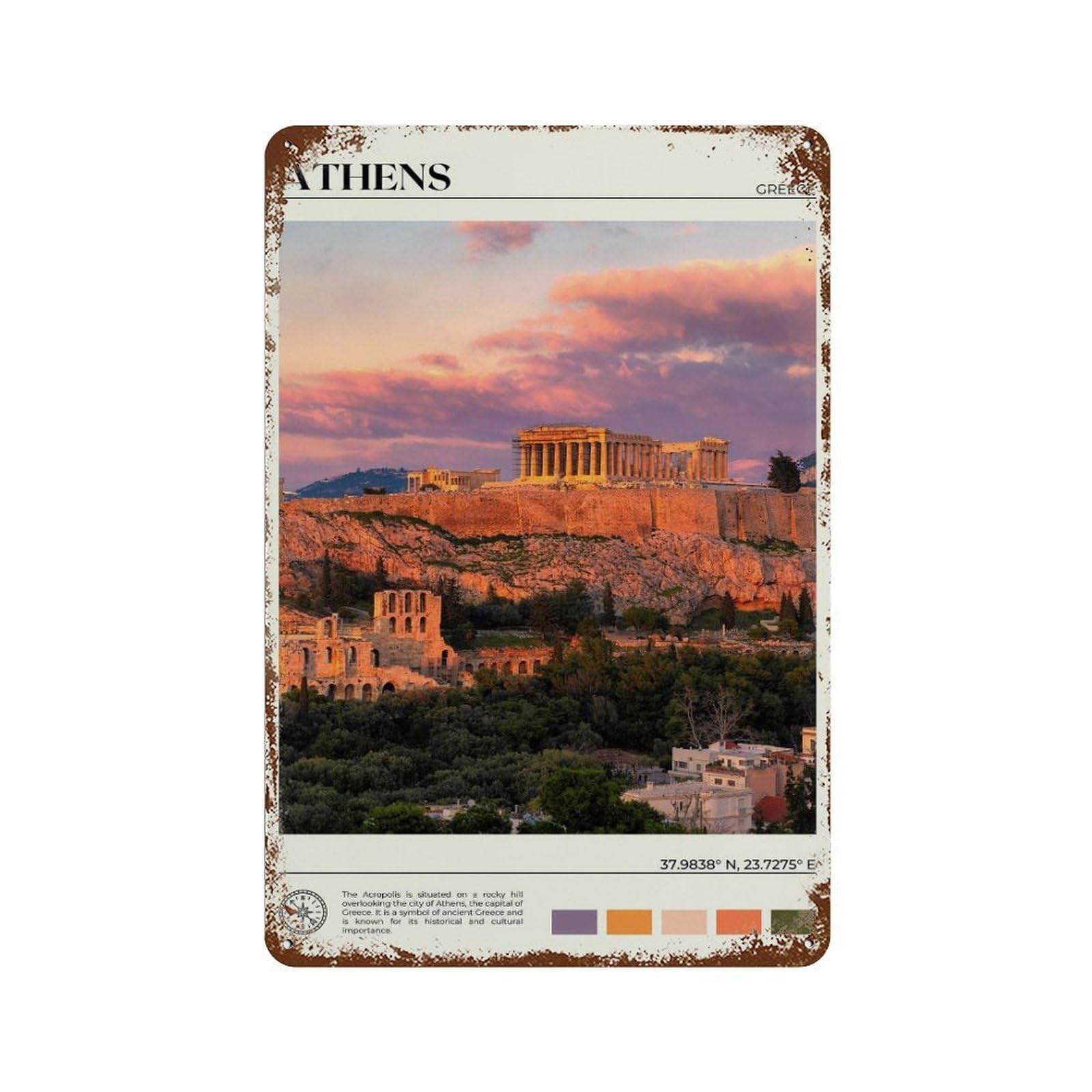 xiaoxiaoshen Real Photo Athens Decor Greece Europe Wall Decor Art Metal Tin Poster Modern Home Decor Art Home Bar Shop Decorations Vintage Sign 30x20cm