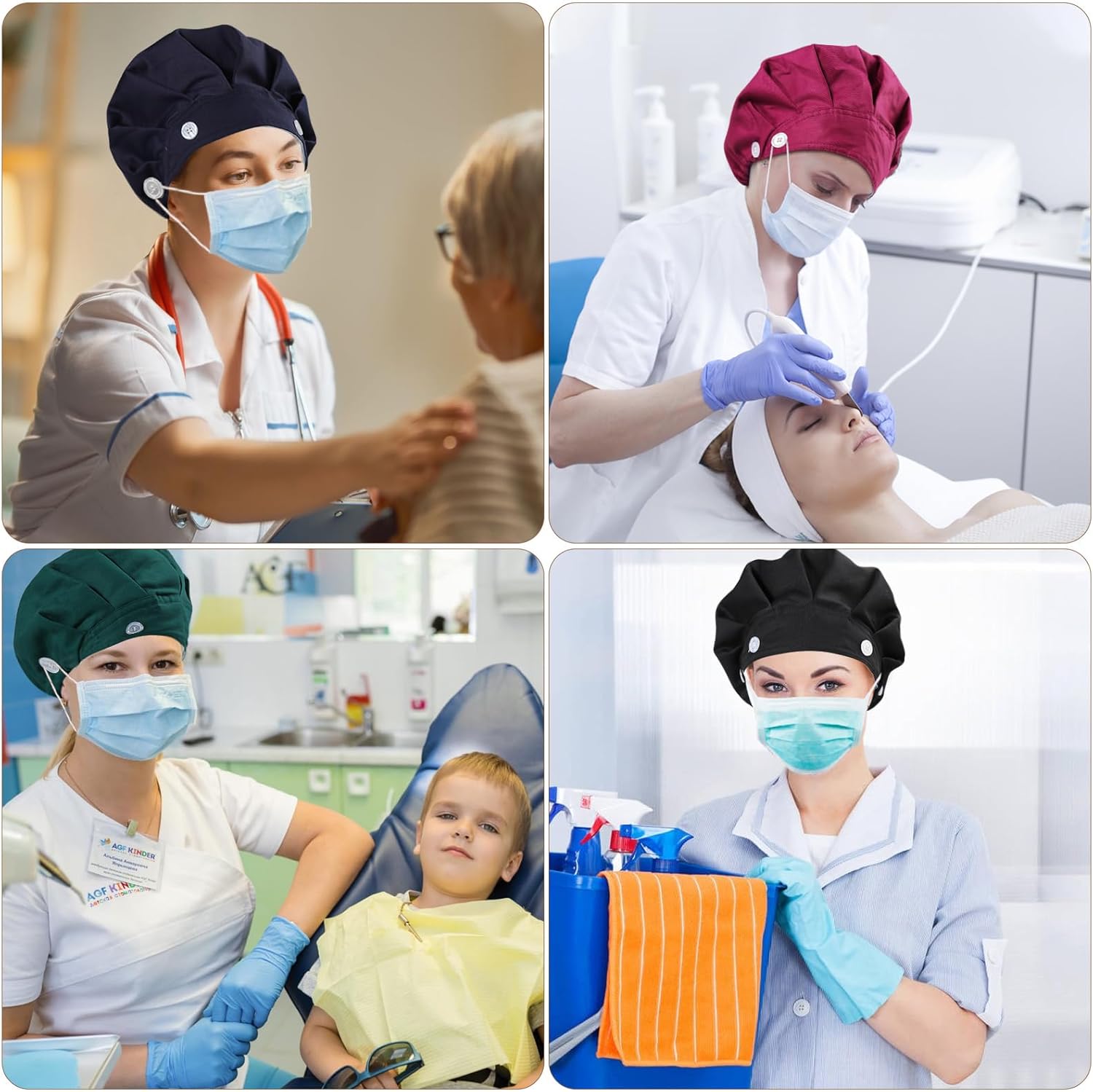 4Pcs Scrub Caps for Women Nurse Surgical Hats Adjustable Satin-Lined Working Cap with Sweatband and Buttons - Image 7