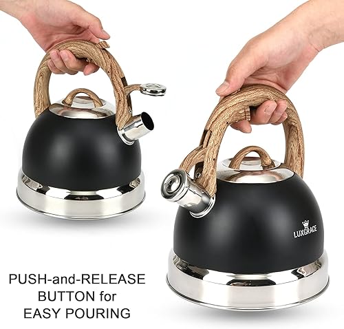 Miniatura 3 de Tetera de acero inoxidable, 2.5 cuartos de galón, tetera silbante para estufa, silbato