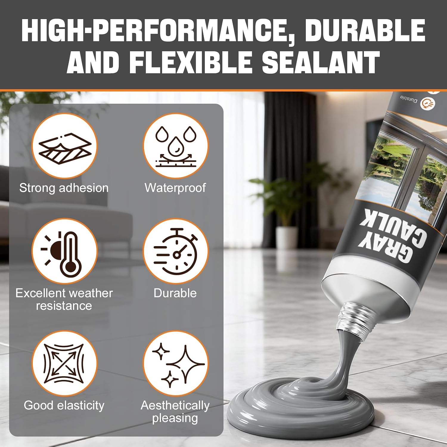 Gray Caulk, Gray Silicone Caulk Grey Caulk Grey Caulking Waterproof Strong Elastic Adhesive Durable Excellent Sealing Ability for Bathrooms Kitchen Sinks Doors and Windows, 100ml