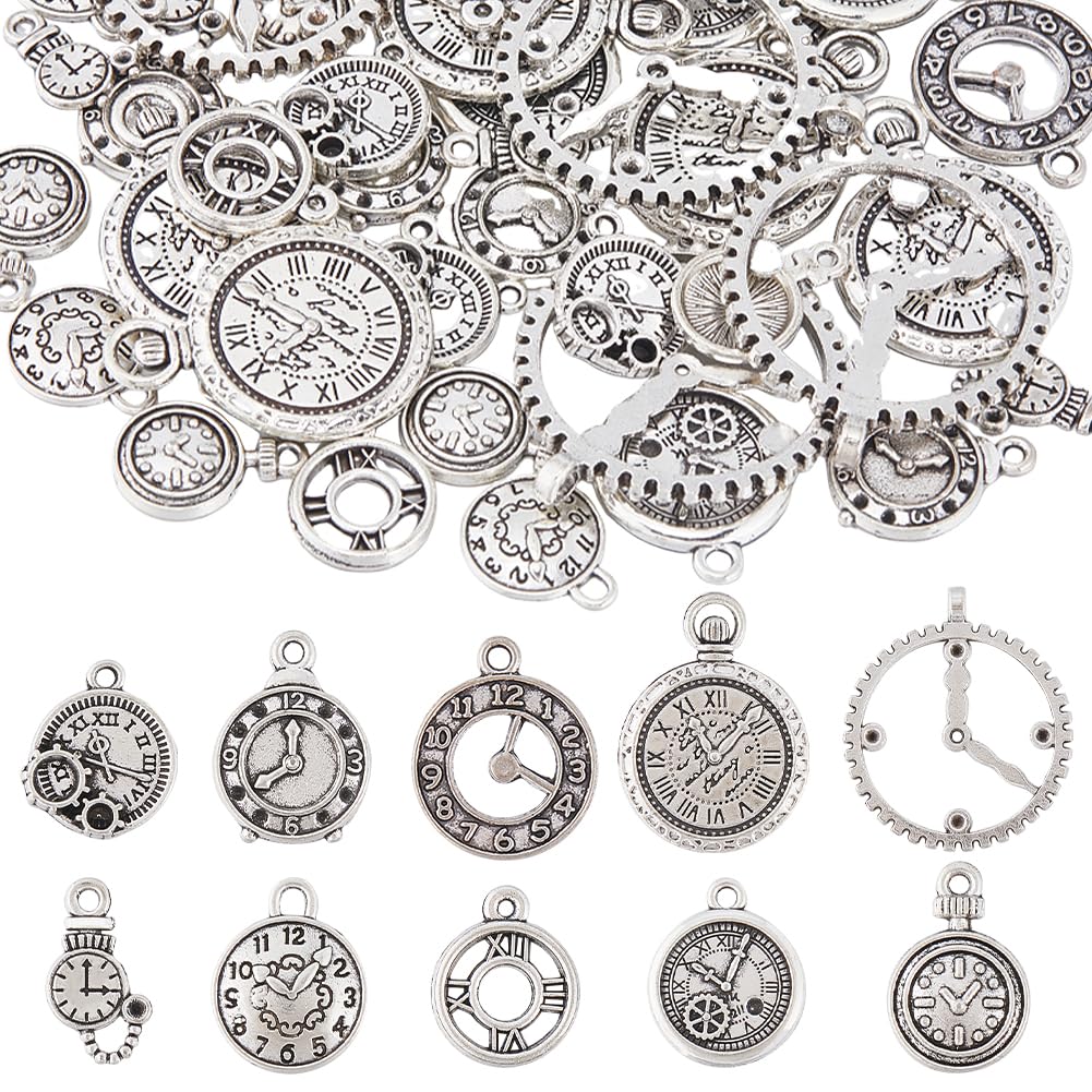 Breloques steampunk en vrac SUNNYCLUE, 60 pièces et 10 styles de cadrans d'horloge vintage