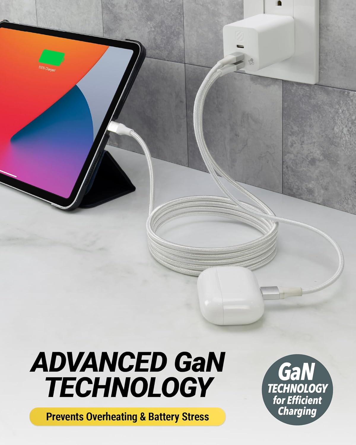 Scosche PowerFlux 70W USB-C Charger Block, 3-Port Fast Charging GaN Wall Adapter with Foldable Plug, Power Delivery Home & Travel Charger Compatible with iPhone 17/16, iPad, MacBook, Galaxy S25
