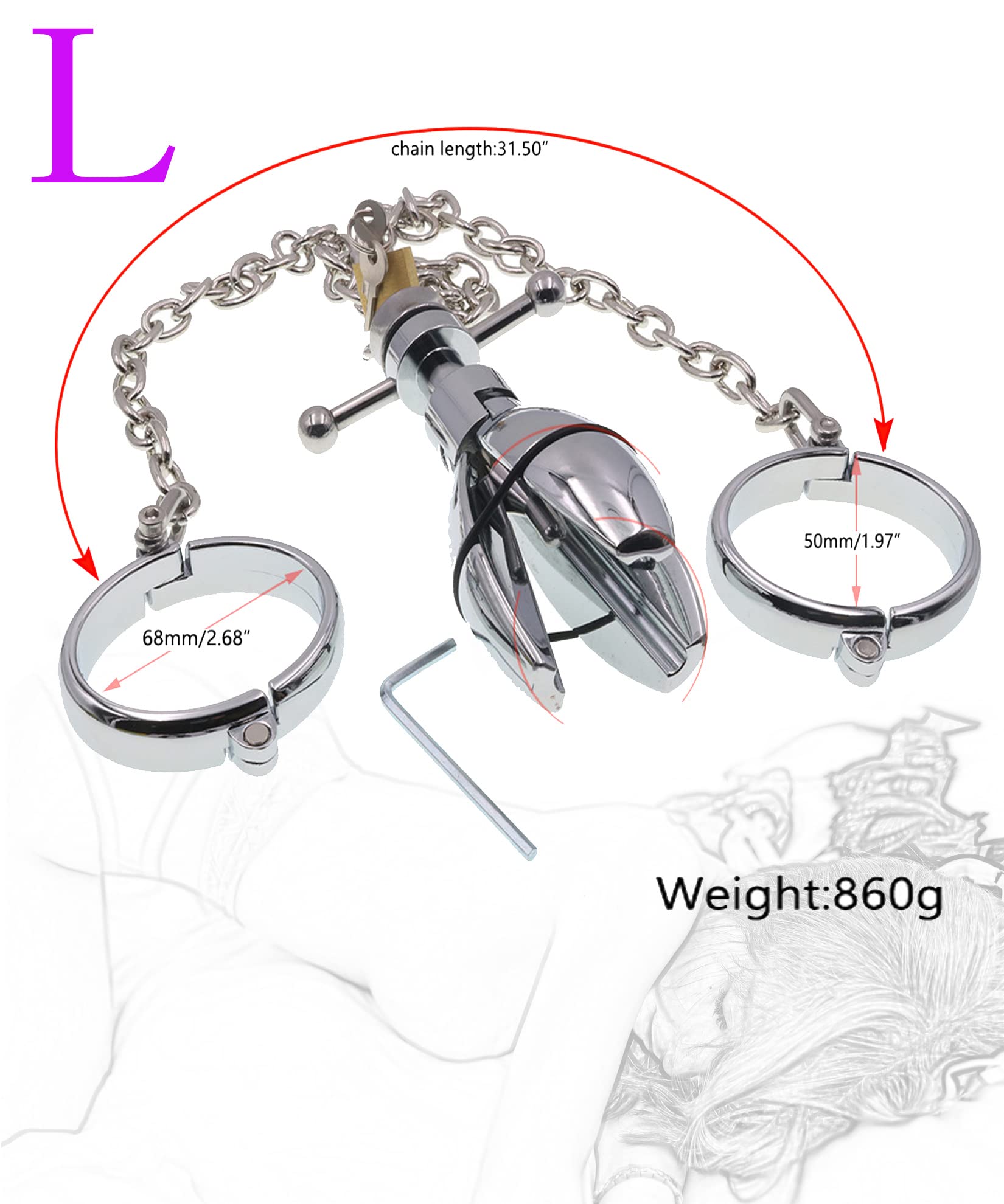 BDSM Bondage Manette in acciaio inossidabile Plug anale anale con serratura Set di ritenuta SM Manette con serratura Manette for flirt BDSM Giocattoli sessuali for coppie(L)