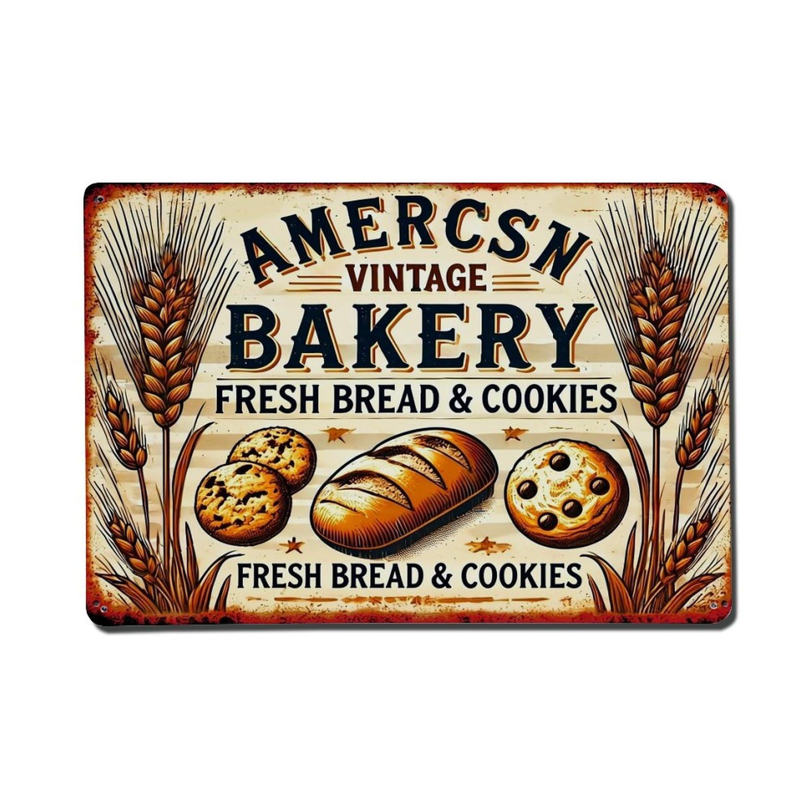 Jdfenggu Vintage Bakery Bread Cookies Wheat Retro Metal Tin Sign, Metal Poster For Bar, Home, Man Cave, Kitchen, Laundry Room Art Decor 8X12 Inch