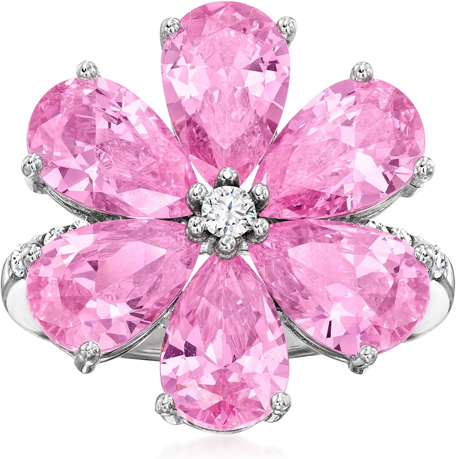 Ross-Simons 6.00 ct. t.w. Simulated Pink Sapphire Flower Ring With .20 ct. t.w. Czs in Sterling Silver