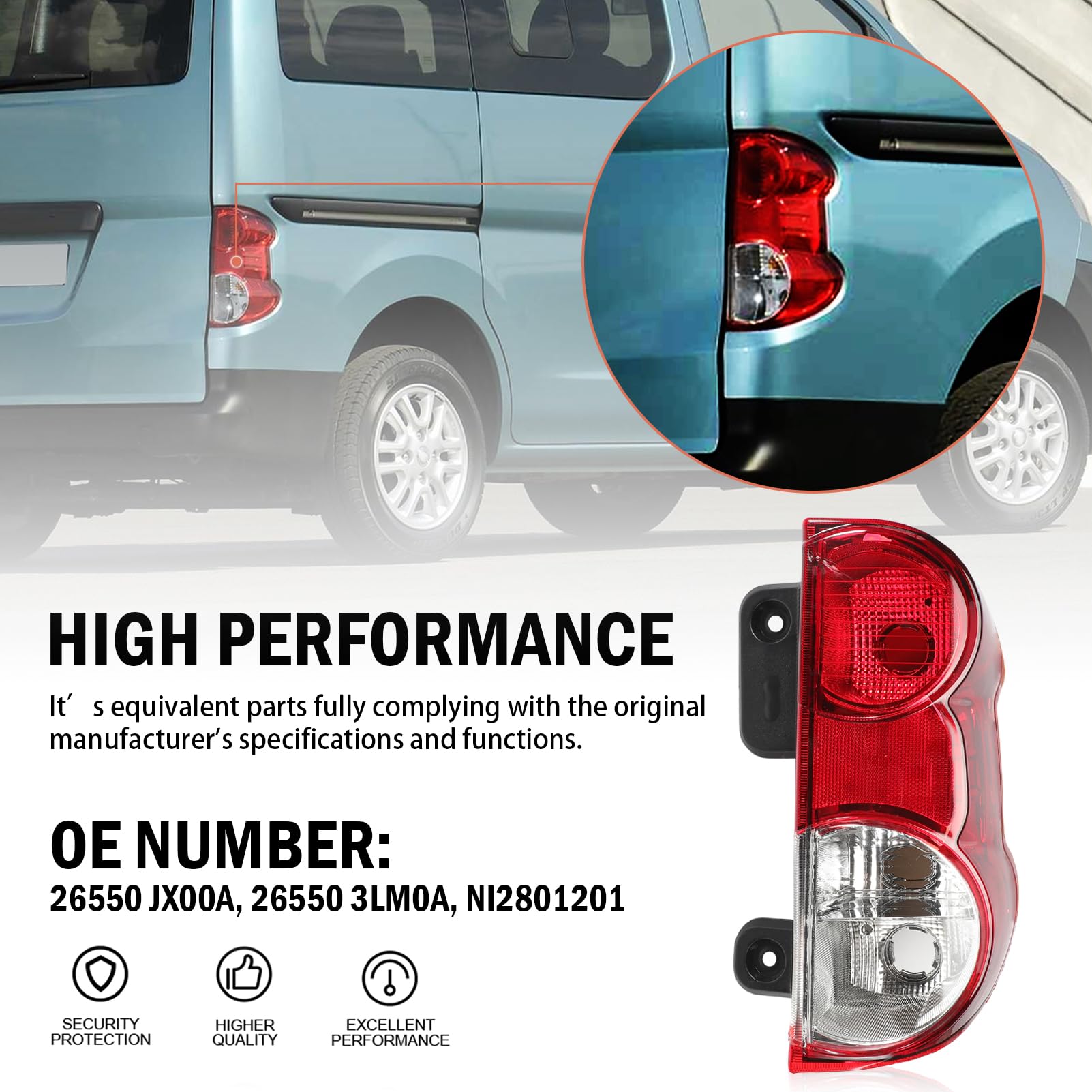 Piloto Trasero Derecha para NISSAN NV200 2009 2010 2011 2012 2013-2021 luz trasera Lado Pasajero 26550 JX00A 26550 3LM0A NI2801201 Freno Trasera