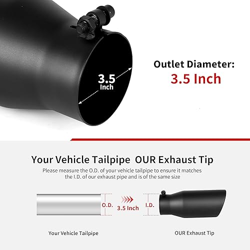 Miniatura 3 de Richeer Punta de escape de 3.5 pulgadas, entrada de 3 12 pulgadas, salida de 5 pulgadas, longitud total de 12 pulgadas, punta de escape de acero
