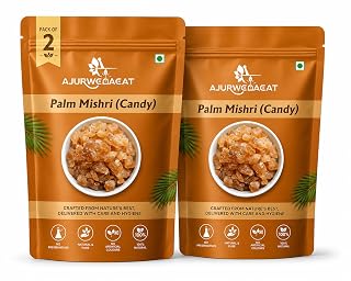 AJURWEDAEAT Dhaga Mishri (Tal Mishri) Palm Candy | Organic Palm Sugar Crystals | Natural Thread Mishri for Digestion, Energy & Immunity | 200g Pack of 2 (400g Total)