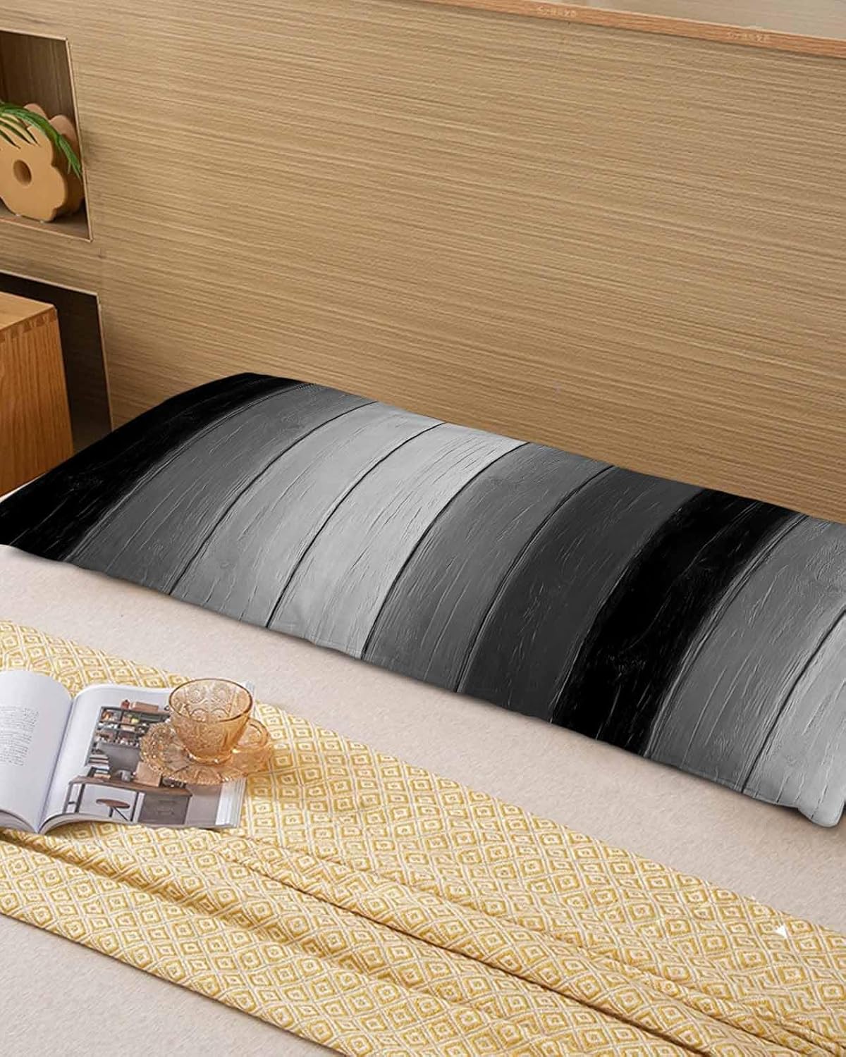 Black Gray Ombre Body Throw Pillow Covers 20x54 Inches, Rectangle Decorative Pillowcase with Zipper, Vintage Country Wooden Pillow Sham Cushion Case Protectors for Sofa Couch Car Bed