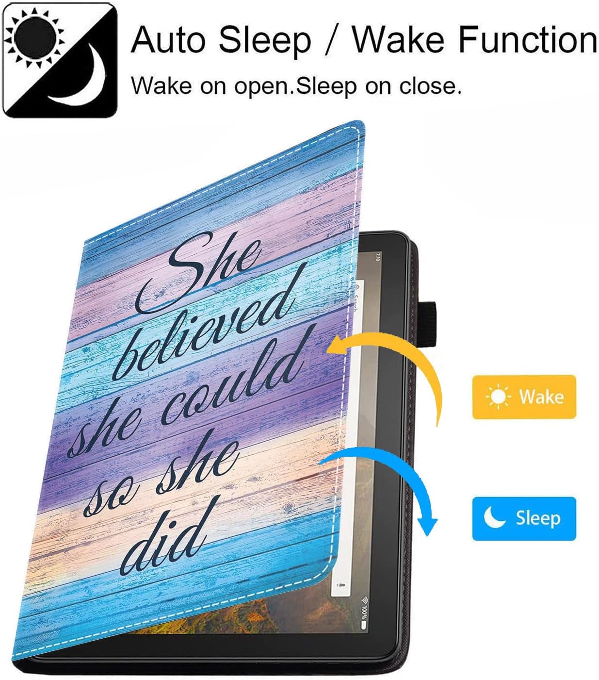 Case for Kindle Fire HD 10 Tablet 10.1" (9th/7th Generation, 2019/2017 Release), Slim PU Leather Stand Flip Cover with Card Slot & Pencil Holder, She Believed She Could So She Did Inspirational Quote