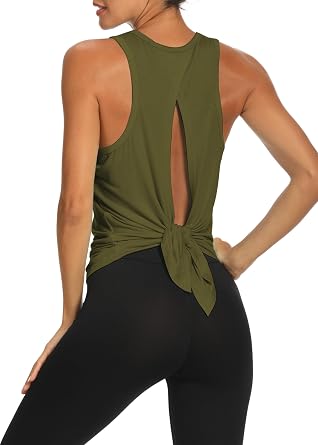 Bestisun Workout Tank Tops Backless Yoga Shirts Tie Back Athletic Clothes