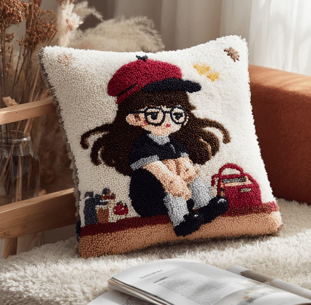 Kitquiver Latch Hook Cushion Kits Girl 43X43Cm