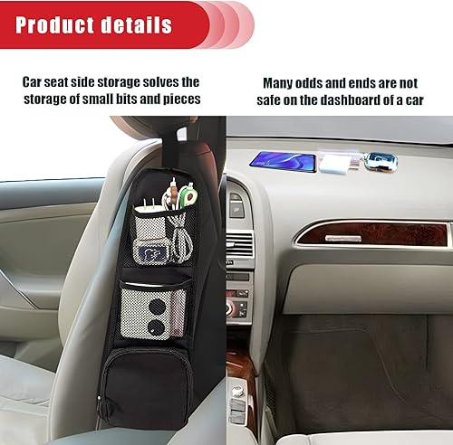 Miniatura 4 de QUICTO 2 bolsas colgantes de almacenamiento para asiento de automóvil organizador lateral de asiento multibolsillo bolsillo de red de malla de