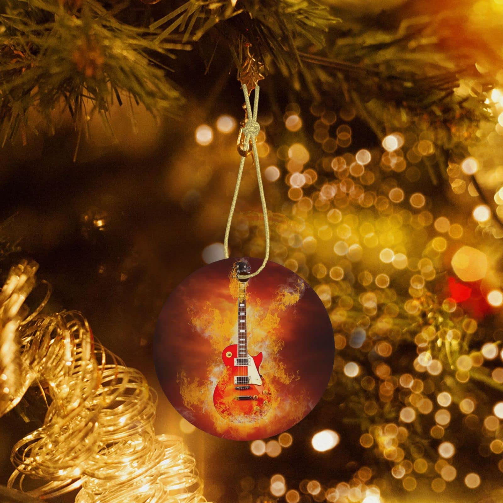5 Décorations Sapin De Noël Guitare En Bois - Ornements Musicaux Pour Guitaristes Et Amateurs De Rock - 4