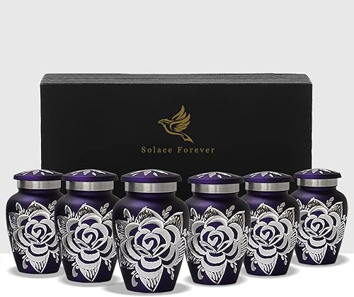 Miniatura 1 de Urnas de recuerdo azules para cenizas humanas, juego de 4 mini urnas para cenizas con caja y bolsas de primera calidad, urnas de rosas hechas a