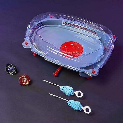 Miniatura 6 de Beyblade Burst Surge Speedstorm Motor Strike Battle Set - Juego de batalla con Beystadium motorizado, 2 juguetes de combate y 2 lanzadores