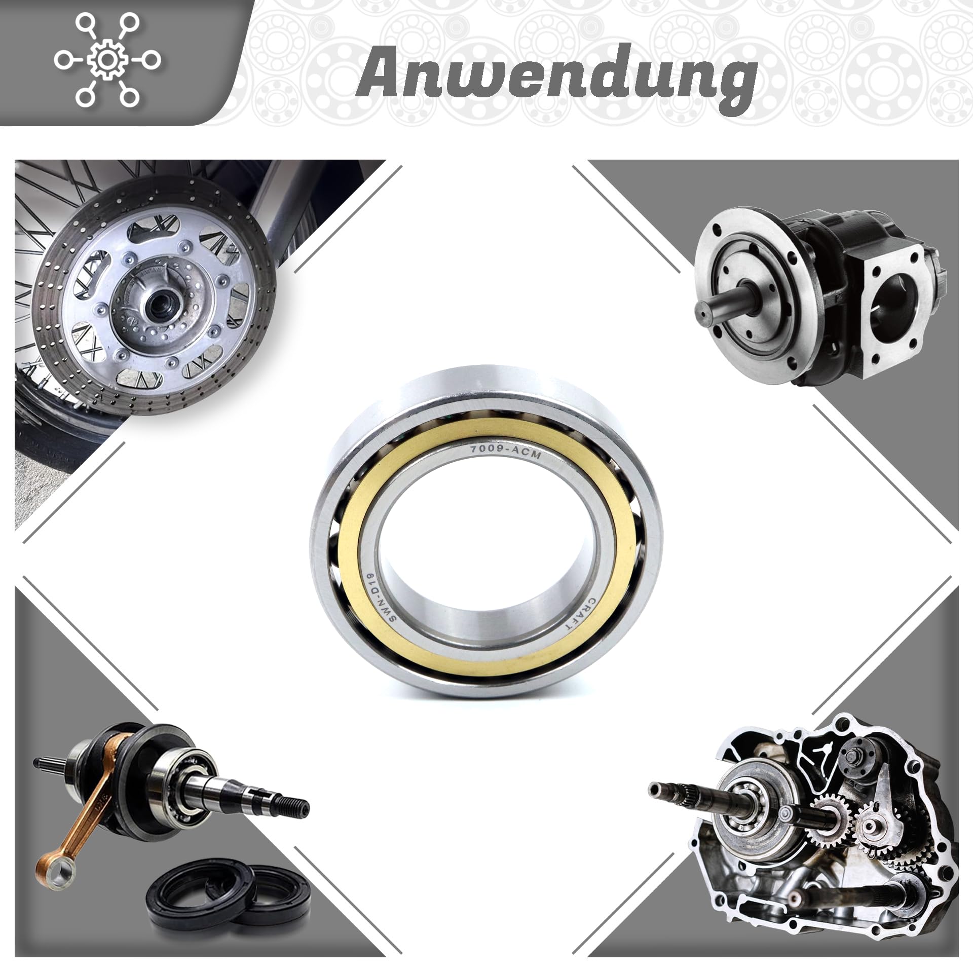 Schrägkugellager 7009 ACM 45x75x16mm, DIN 628, zweireihig, Reibungsarm, abgedichtetes Lager für radiale & axiale Belastungen, Ideal für Industrie- & Automobilanwendungen