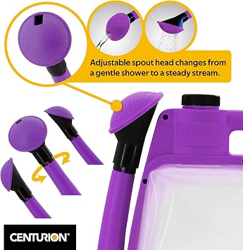 Centurion 1408 Foldable Clear Plastic Watering Can,1.5 Gal with Rotating Nozzle, Long Stem Spout, Compact Ergonomic Design with Sprinkler & Pouring System Ideal for Indoor/Outdoor Gardening - Lavender