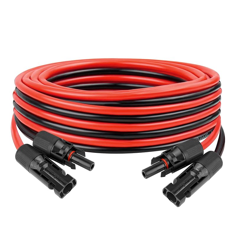 Cabo de extensão para painel solar 10AWG com conectores fotovoltaicos, cobre estanhado, paralelo vermelho e preto, 3,05 m, YDDECW