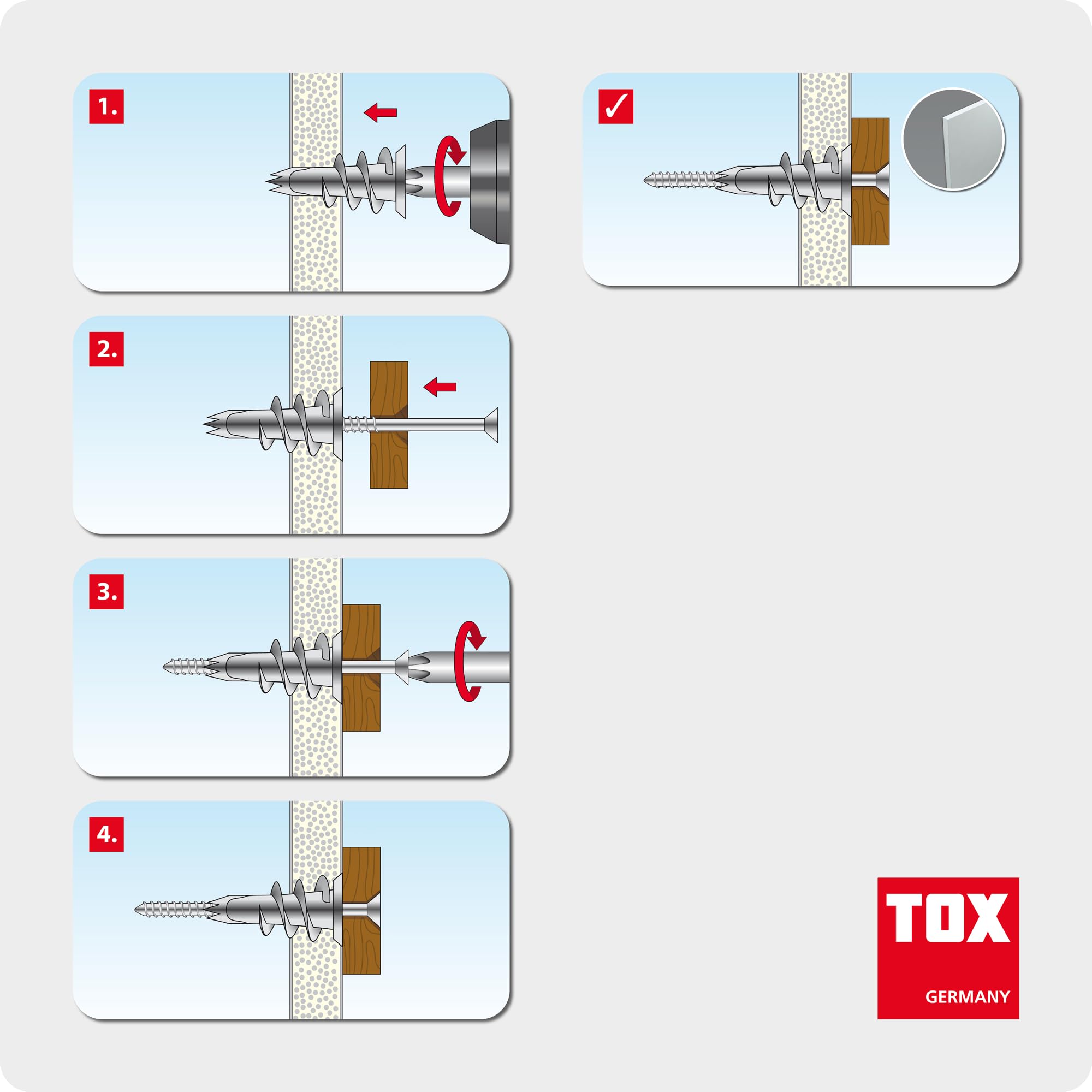 TOX Tassello per cartongesso Spiral Plus + S (versione fibra di gesso) – Tassello 32 mm con vite PZ2 inclusa, per pannelli a uno o due strati, senza preforatura, 25 pezzi, codice 06819172