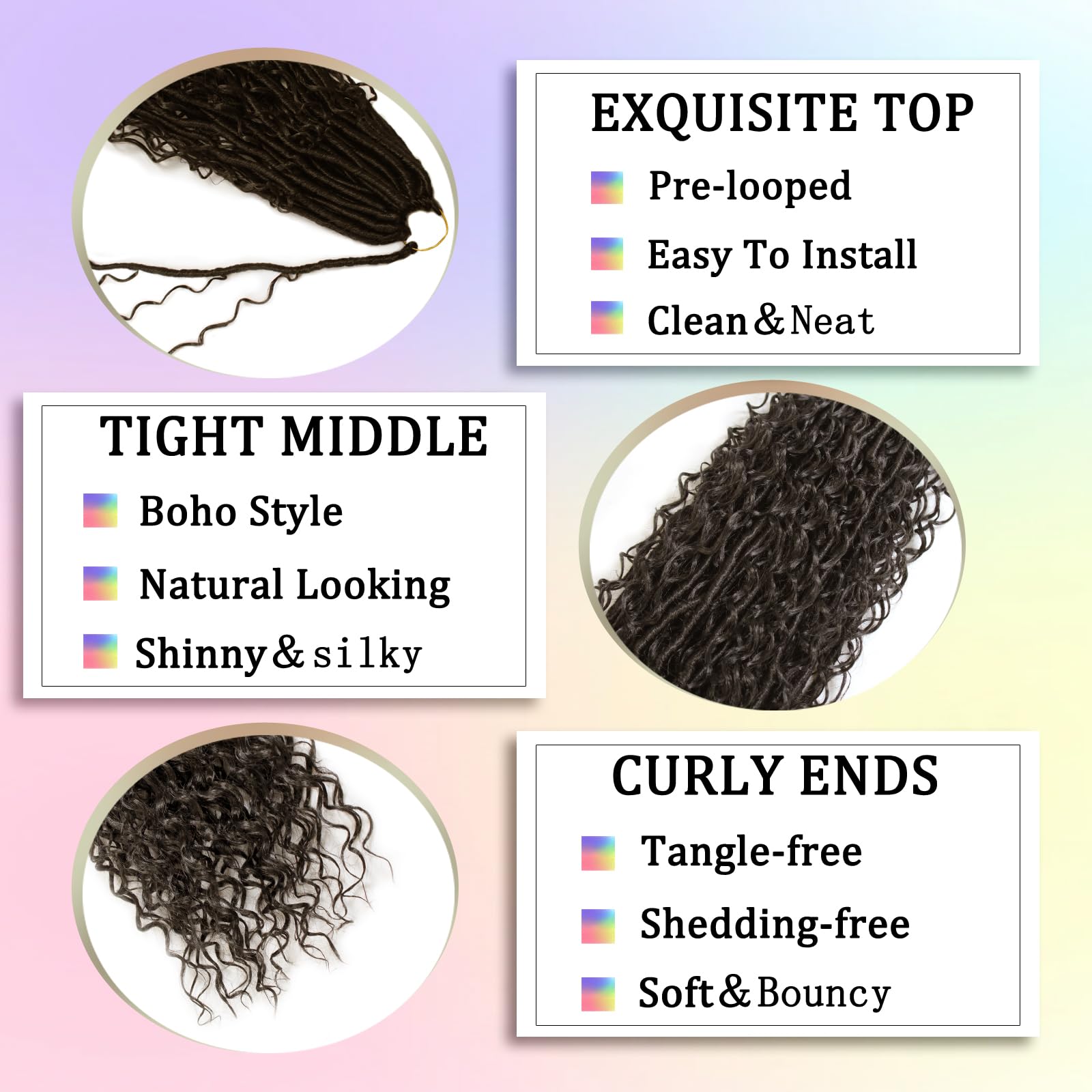 Enbeautiful Boho Faux Locs Crochet Hair 24 Inch 9 Packs Pre-Looped Goddess Locs with Curly Ends - Image 2