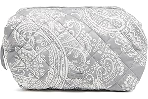 Vera Bradley Women's Large Cosmetic Makeup Organizer Bag, Cloud Gray Paisley