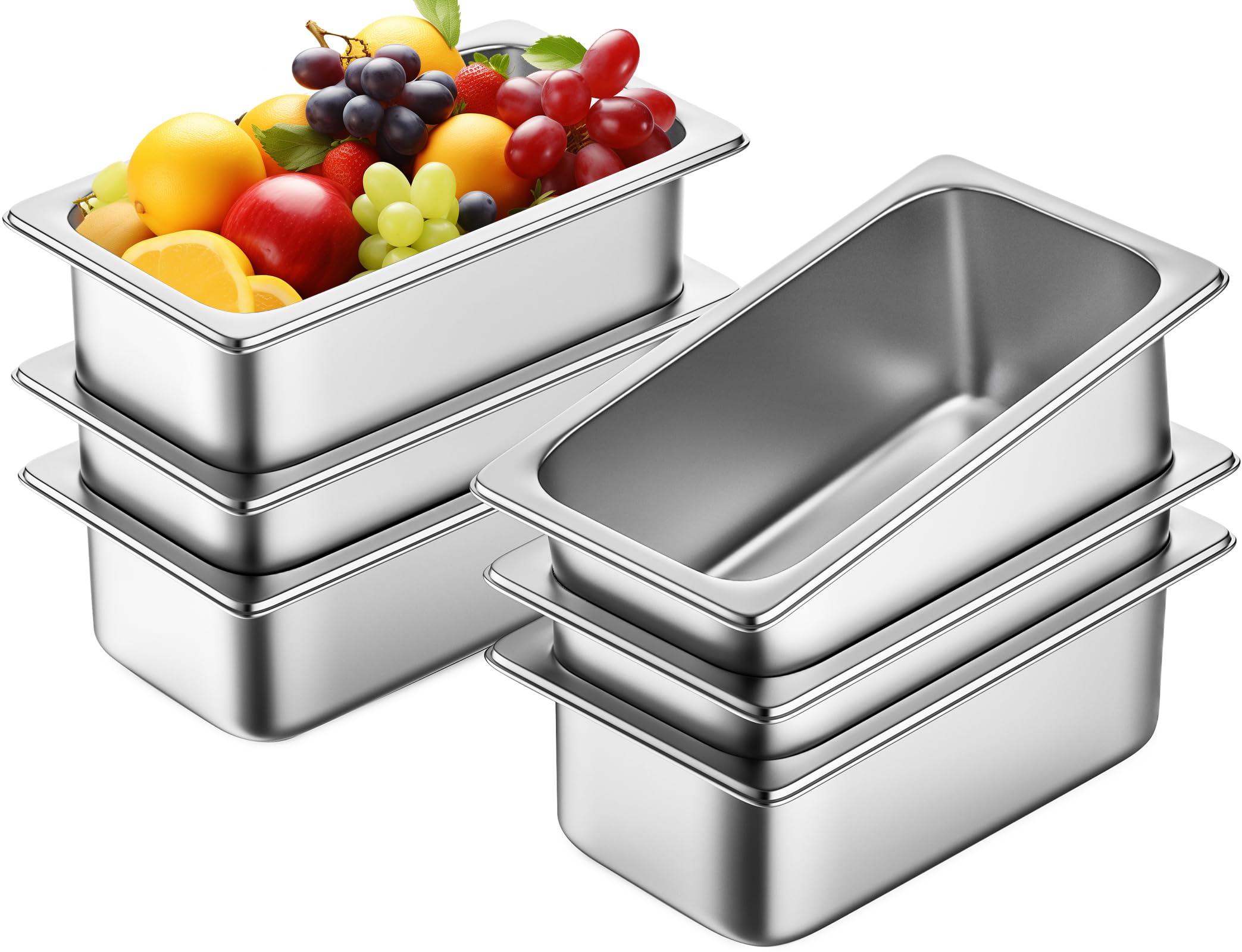 ZeroPone 6 Pack Hotel Pans 1/3 Size 4" Deep Stainless Steel Steam Table Pan