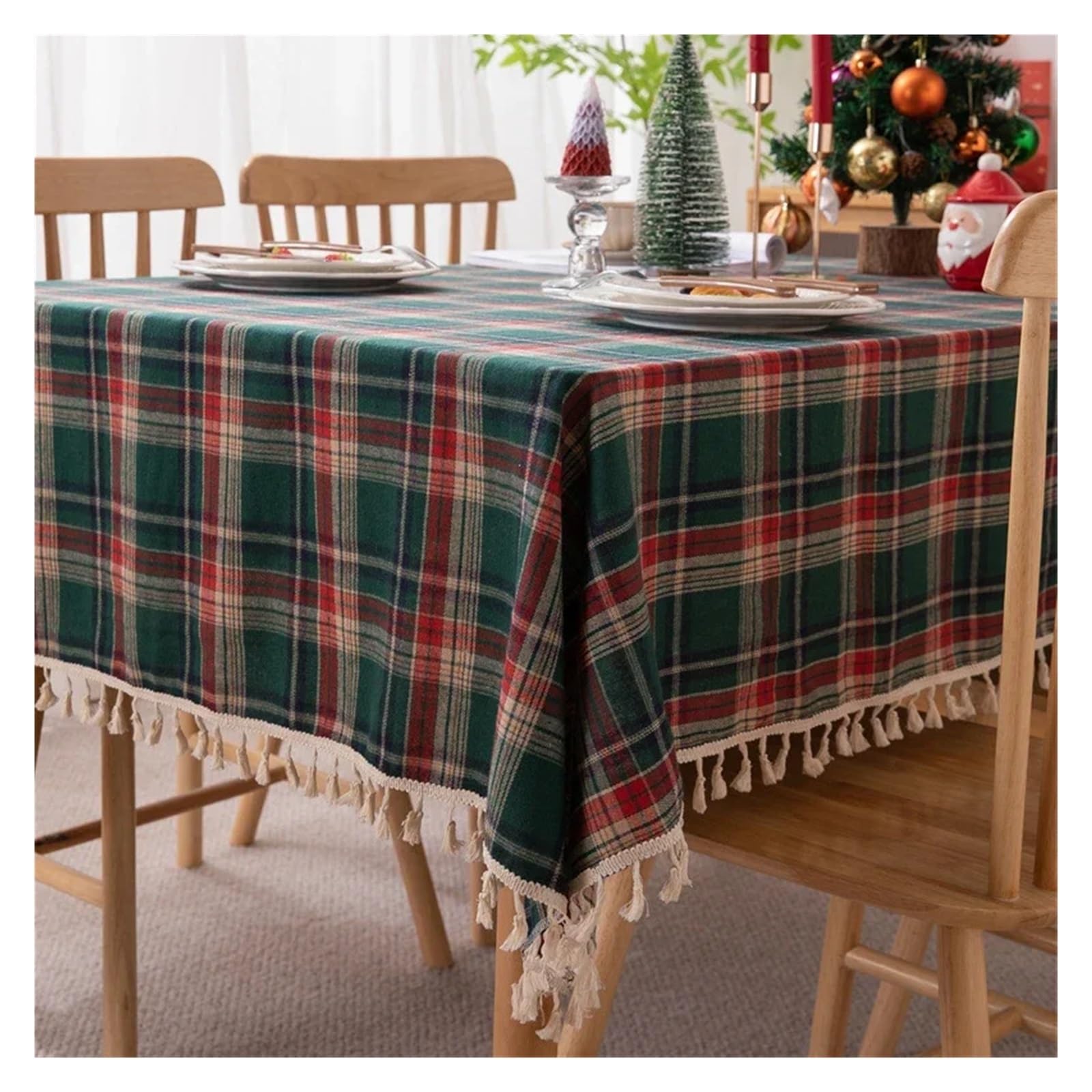 Tovaglia di Natale Tovaglia natalizia Plaid verde Foto Atmosfera Resort Tessili for la casa Copritavolo di Capodanno for il ristorante for riunioni famiglia(Blue plaid,140X220CM)