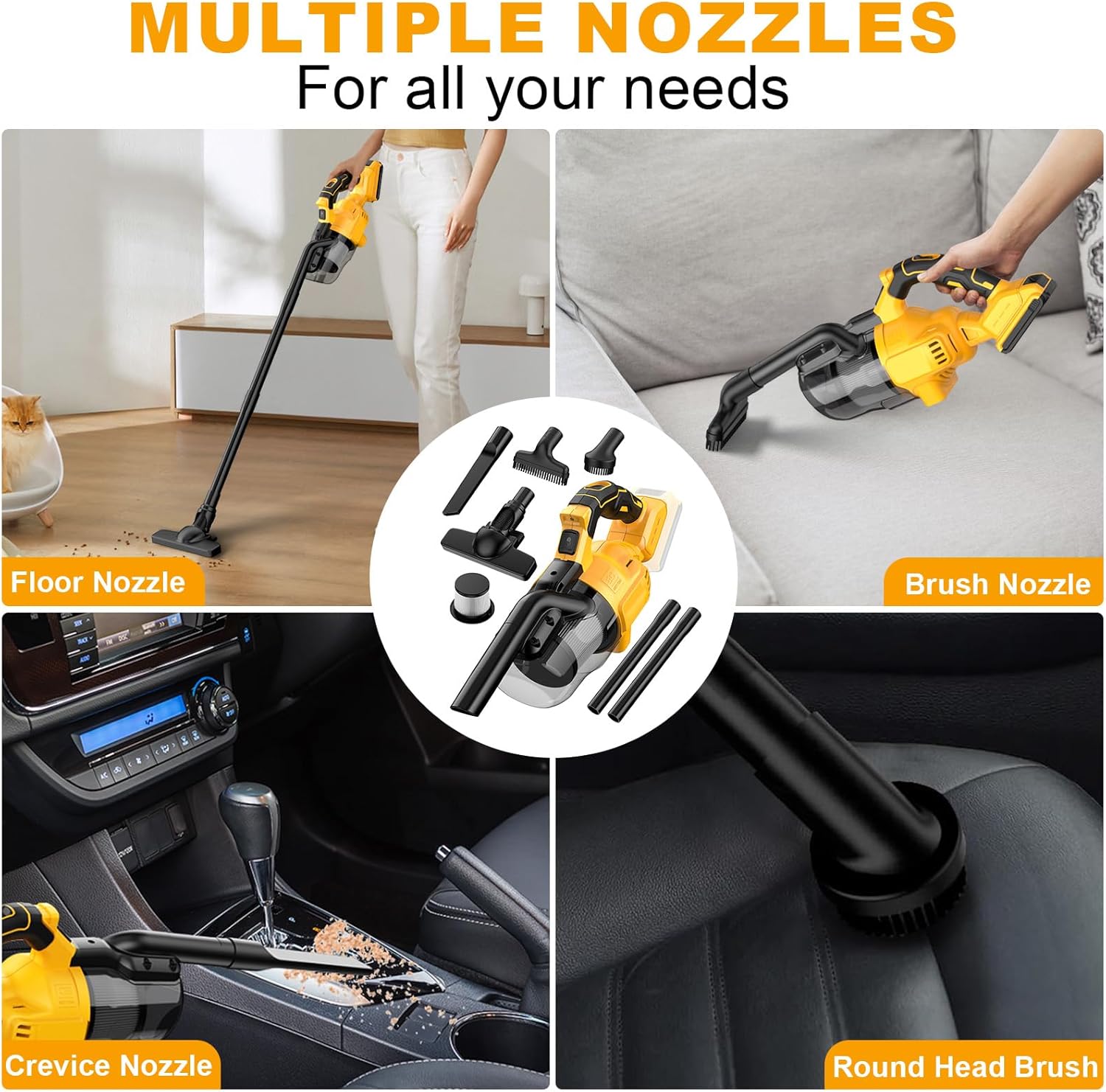 Cordless Vacuum Cleaner for Dewalt 20V Battery,100 AW Handheld Vacuum Cleaner with Washable HEPA Filter,55CFM Portable Shop Vacuum for Car/Pet Hair/Carpets/Hard Floors(No Battery) - Image 7