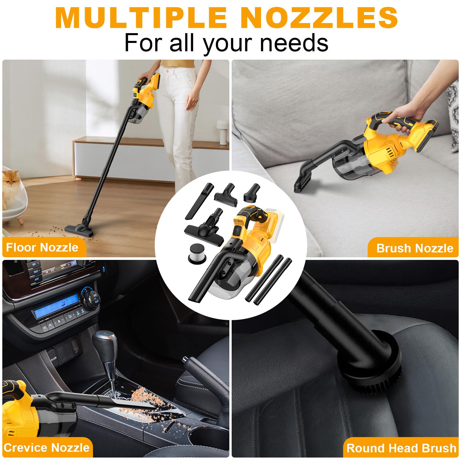 Aspiradora inalámbrica para batería De-Walt de 20 V, aspiradora de mano de 100 AW con filtro HEPA lavable, aspiradora portátil de 55 CFM para coche/pelo de mascotas/alfombras/suelos duros (sin