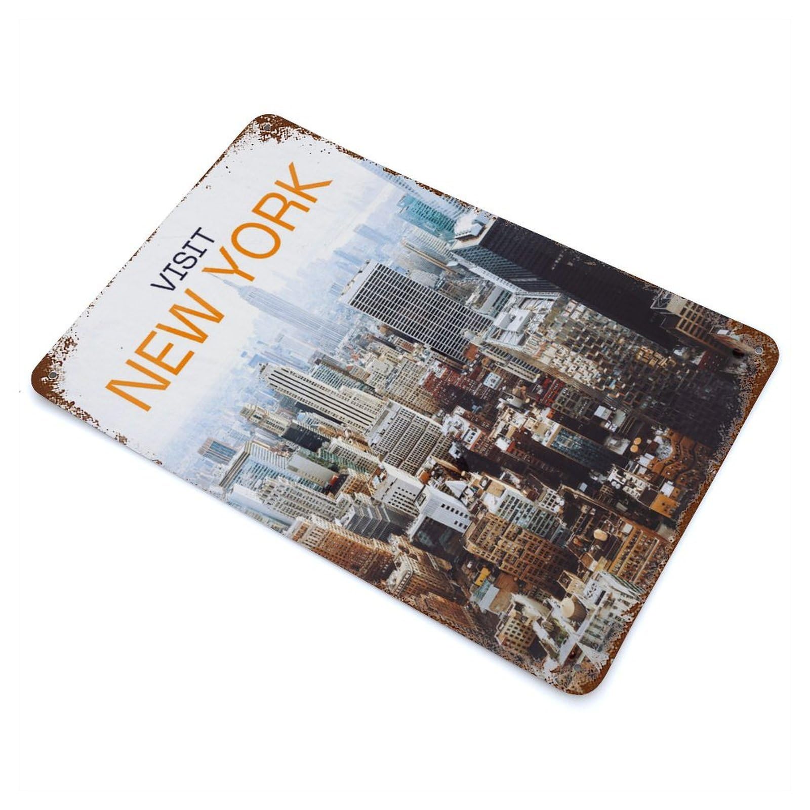 New York Rust Effect Tin Sign 11.8"x7.9", Industrial Home Decor for Garage, Bar And Workshop Decor